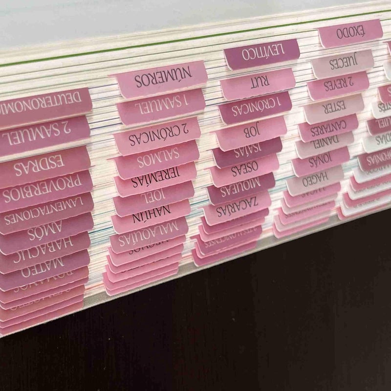 thinkor Spanish Laminated Bible Tabs, pestañas para biblia en español, Reposition Large Print Stickers, Easy to Read and Apply Bible Tabs for Women and Man (Spanish Pink) - Image 5